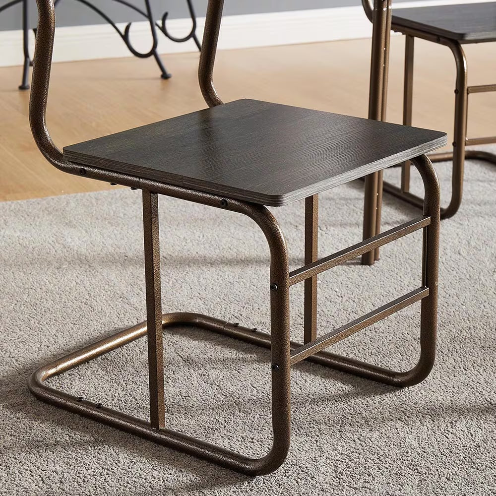 5-Piece Modern Wood Dining Table Set with 4 Chairs – MDF & Metal Frame, Space-Saving Kitchen Table Set | Antique Bronze | Infinity Bazaar