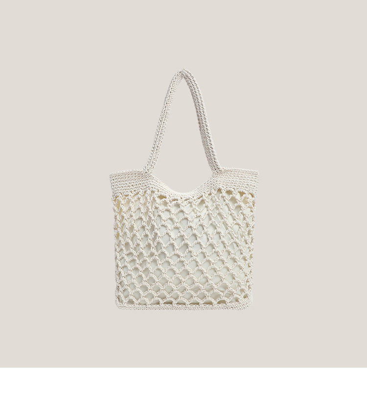 Woven Fishnet Straw Tote Bag