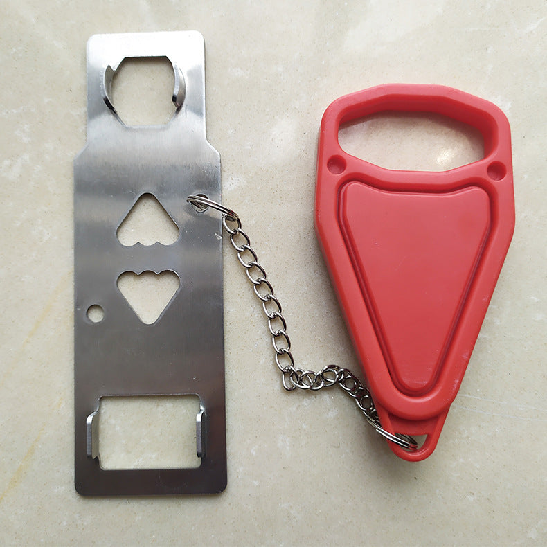 Travel with confidence or enhance your home security with this convenient, dual-purpose door stopper and snap lock