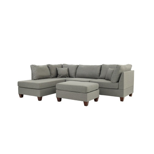 3-PC Sectional Sofa Set in Gray – Linen-Like Polyfiber Upholstery | Modern Living Room Fabric Couch | Infinity Bazaar