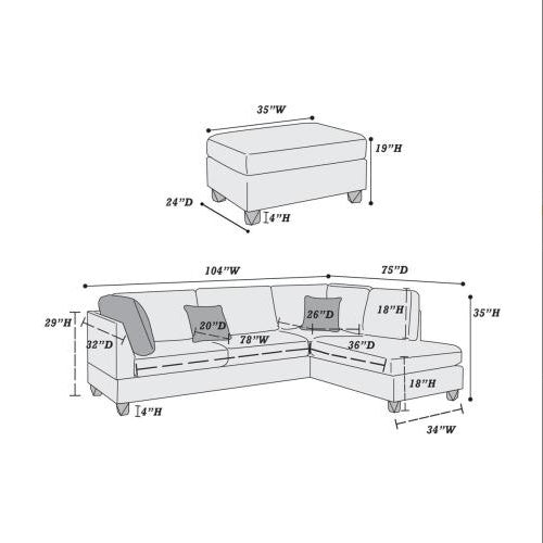 3-PC Sectional Sofa Set in Gray – Linen-Like Polyfiber Upholstery | Modern Living Room Fabric Couch | Infinity Bazaar