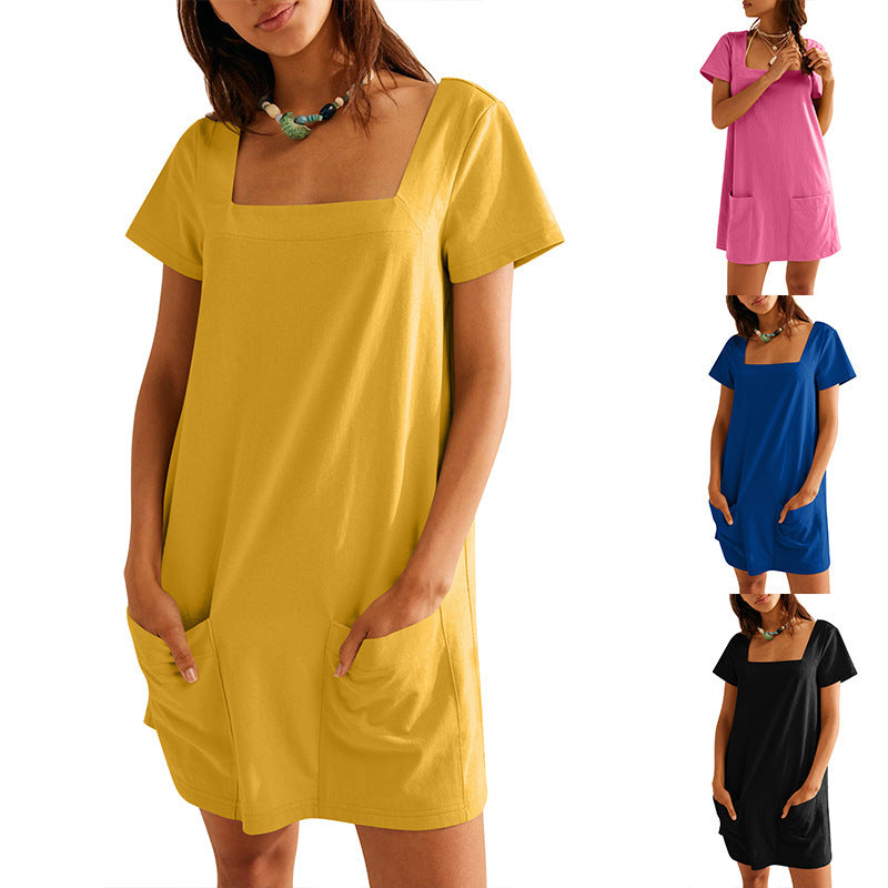 Casual Pocket Short Sleeve Dress Women
