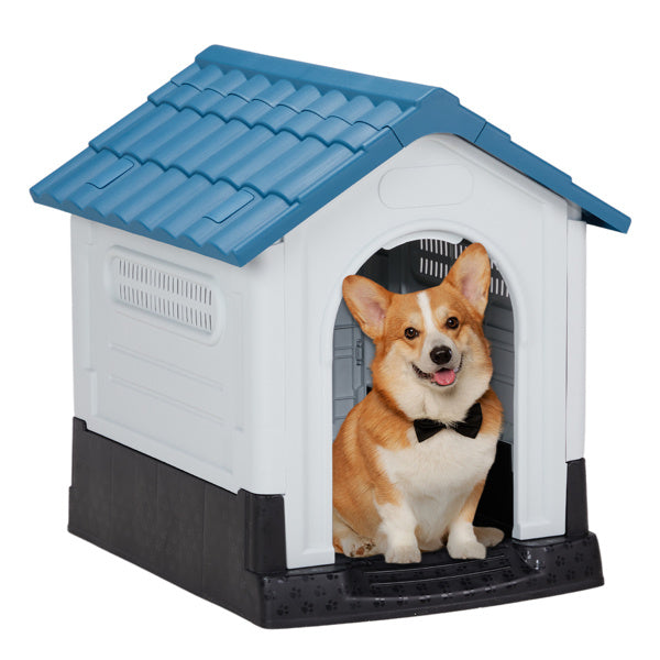 Weather-Resistant Plastic Dog House – Elevated Outdoor/Indoor Pet Shelter with Ventilation & Sloped Roof | Infinity Bazaar