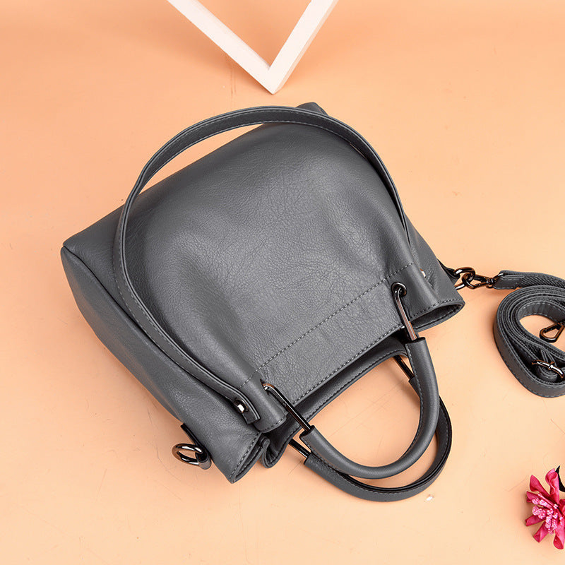Korean Style Women's Soft Synthetic Leather Bucket Handbags