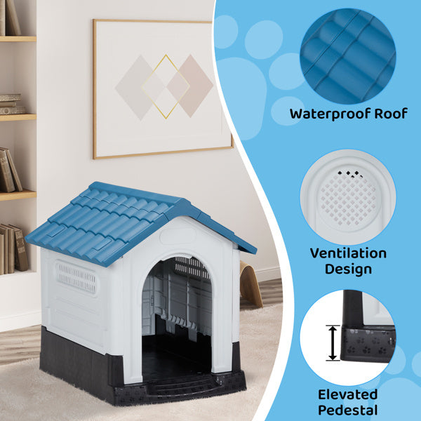Weather-Resistant Plastic Dog House – Elevated Outdoor/Indoor Pet Shelter with Ventilation & Sloped Roof | Infinity Bazaar