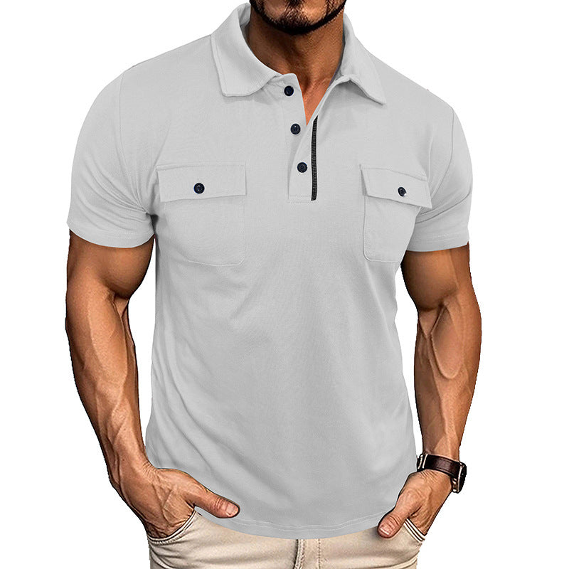 Summer Lapel Button Polo Shirt With Pockets - Outdoor Fashion Short Sleeve Tops For Men