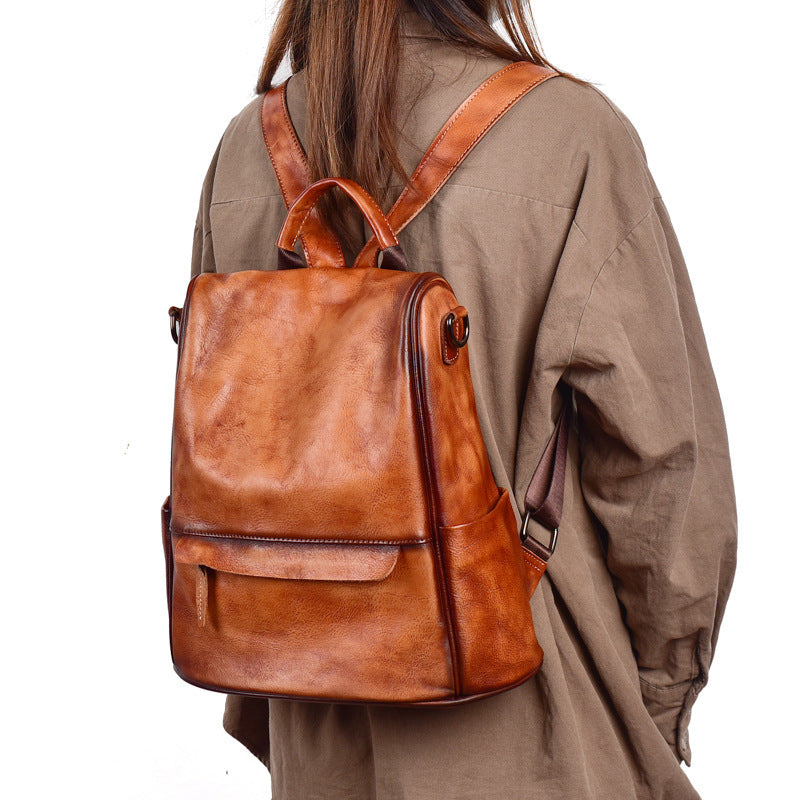 Genuine Cowhide Leather Anti Theft Travel Backpack