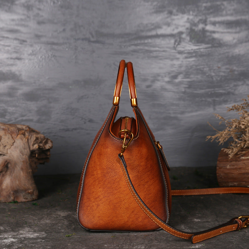 Genuine Embossed Retro Leather Messenger Handbag with Totem Pattern - High Quality Natural Leather