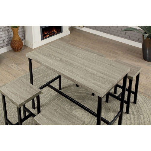 5-Piece Counter Height Dining Table Set – Two-Tone Black & Gray with Metal Frame & PVC Top, Includes 4 Stools | Infinity Bazaar