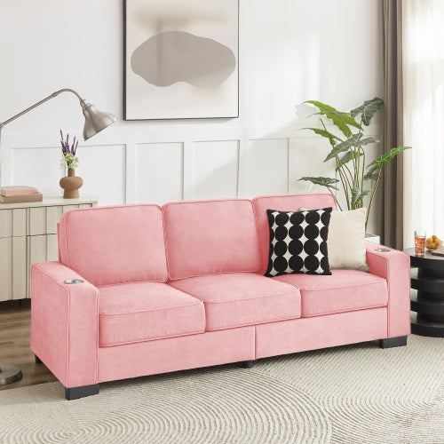 83.86" Modern 3-Seater Corduroy Fabric Sofa with Cup Holders – Compressed Living Room Couch for Home, Office, or Bedroom | Infinity Bazaar