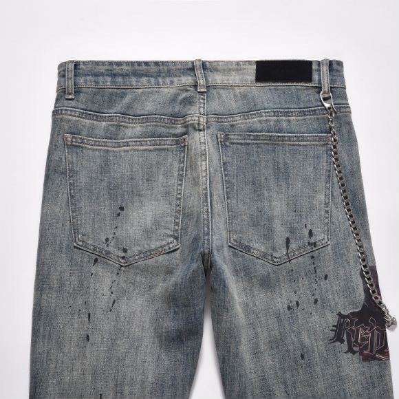 Loose Knife Cut Bad Cat Beard Printed Dubin Design Jeans