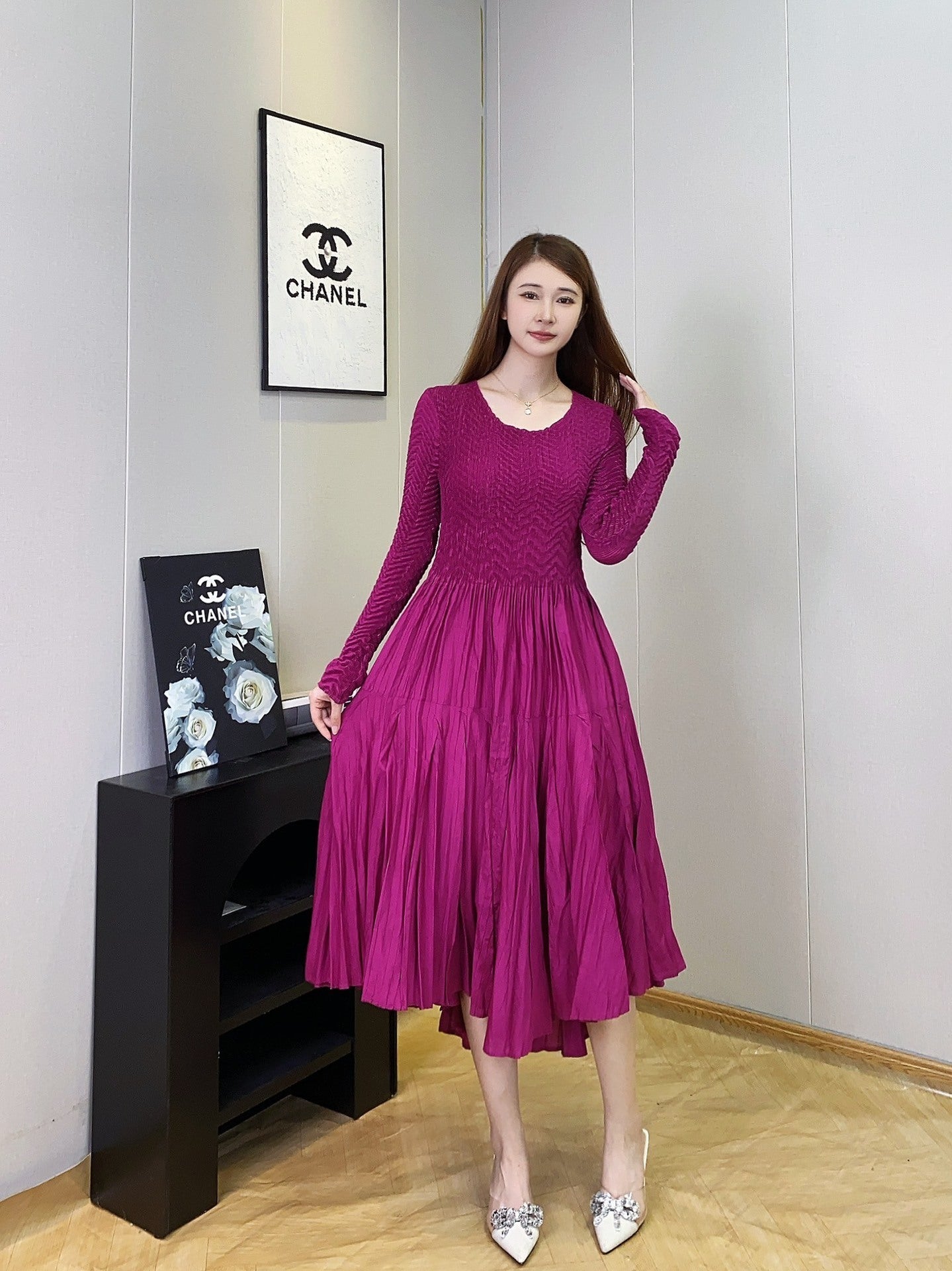 Slim-fit Slimming Elegant Pleated A- Line Dress Women
