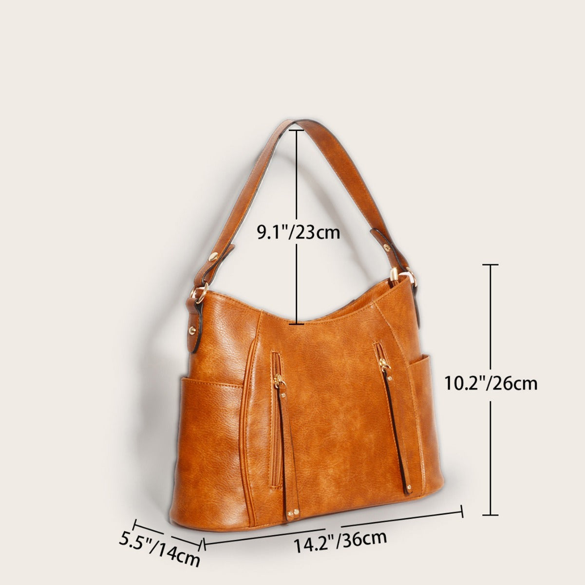 Retro Double Zipper Tassel Shoulder Bag for Women | Embossed PU Leather, Cylinder Shape, European-American Style | PG-275 Brown / Gray | Infinity Bazaar