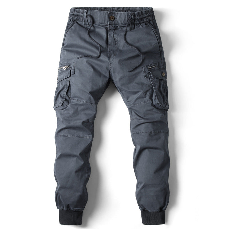 Solid Color Skinny Pants Multi-pocket Men's Working Pants
