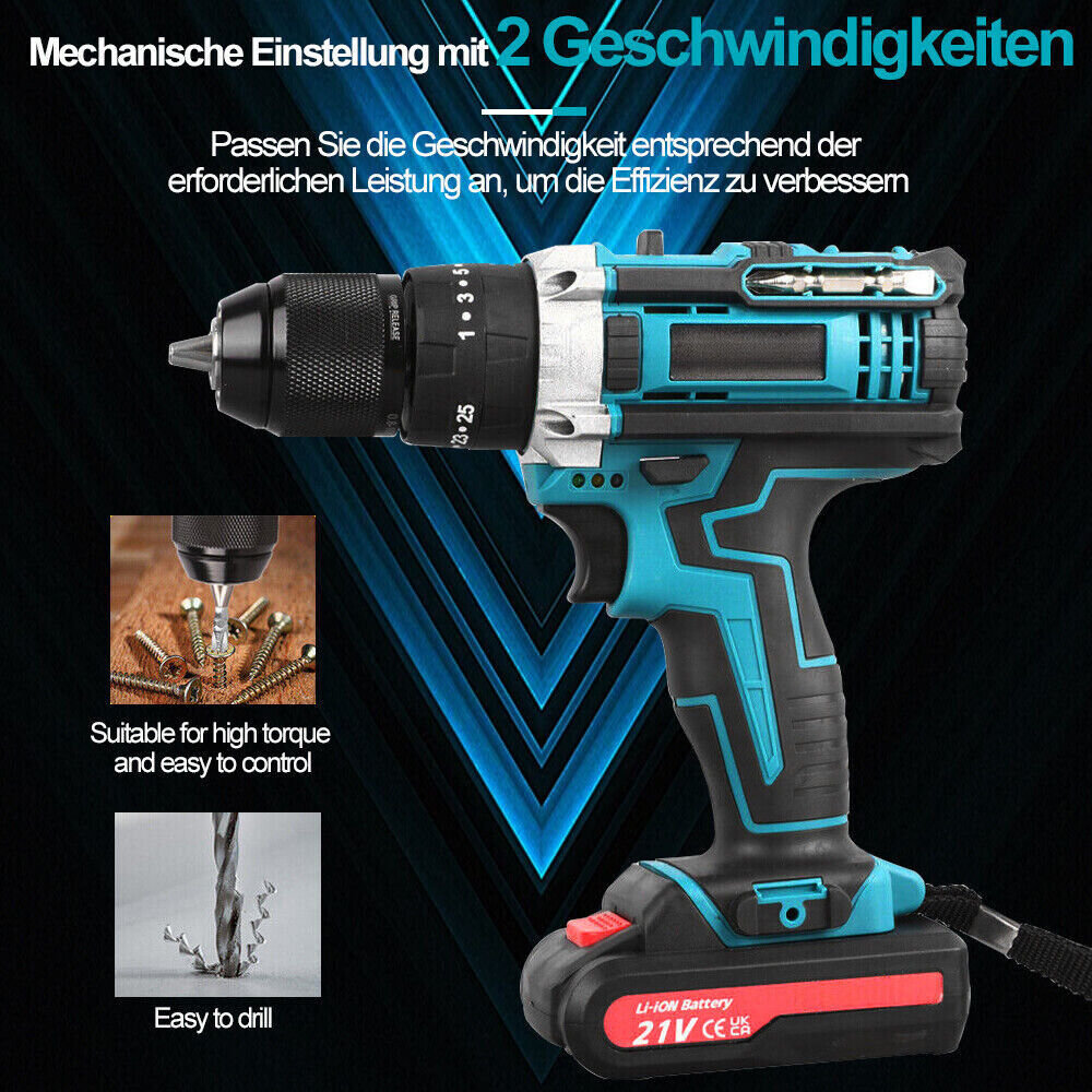 3-in-1 Cordless Brushless Drill Set – 21V Power Drill with Hammer & Screwdriver Functions | Electric Rechargeable Kit for DIY | Infinity Bazaar