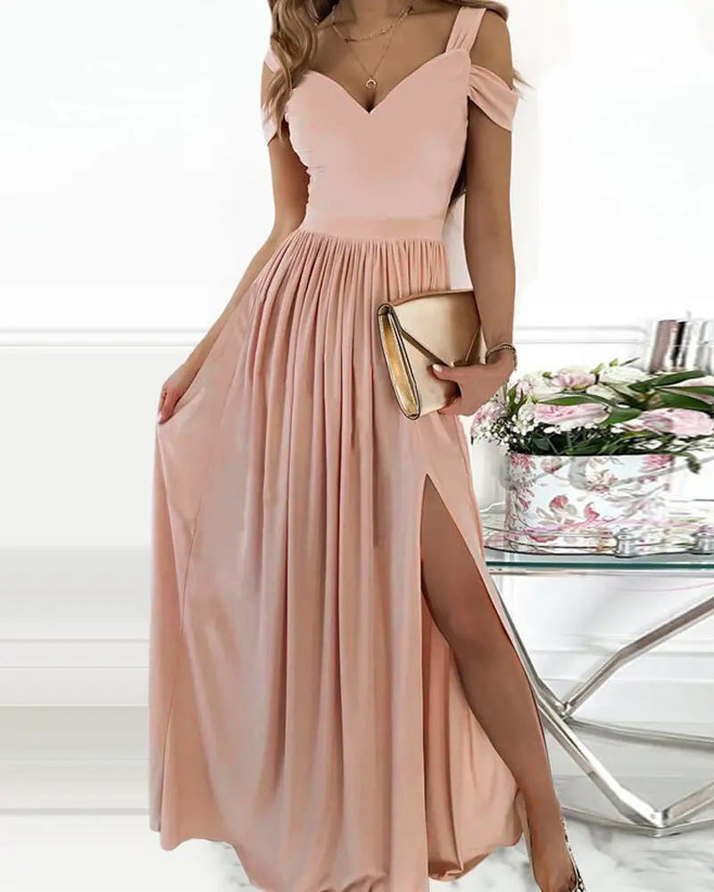 Women’s Boho V-Neck Spaghetti Strap Split Maxi Dress – Gradient Print | Infinity Bazaar