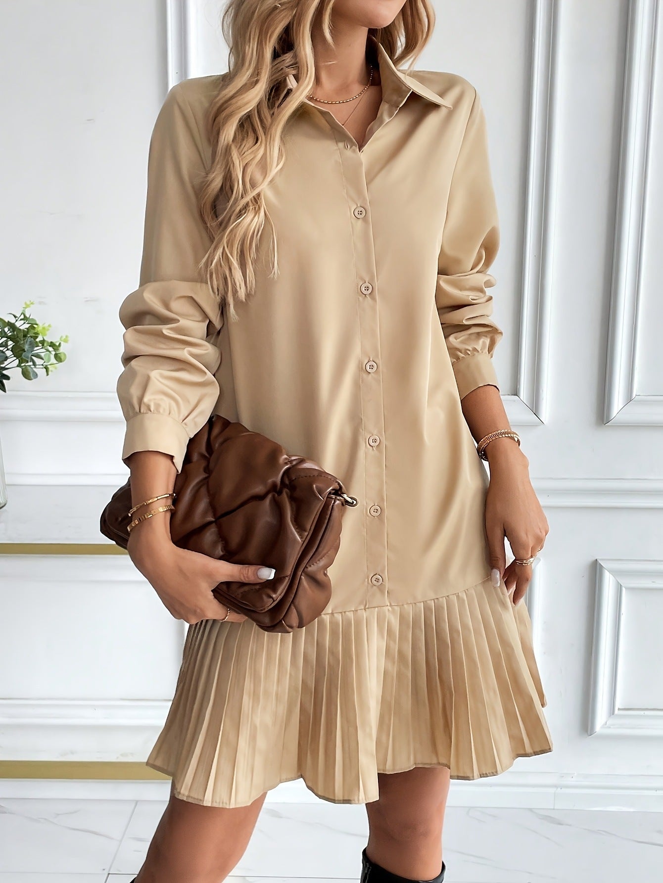 European And American Solid Color Niche Design Dress