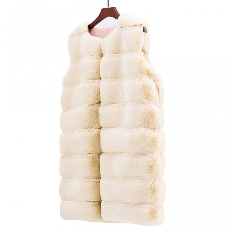 Long Fur Cotton Padded Vest Coat