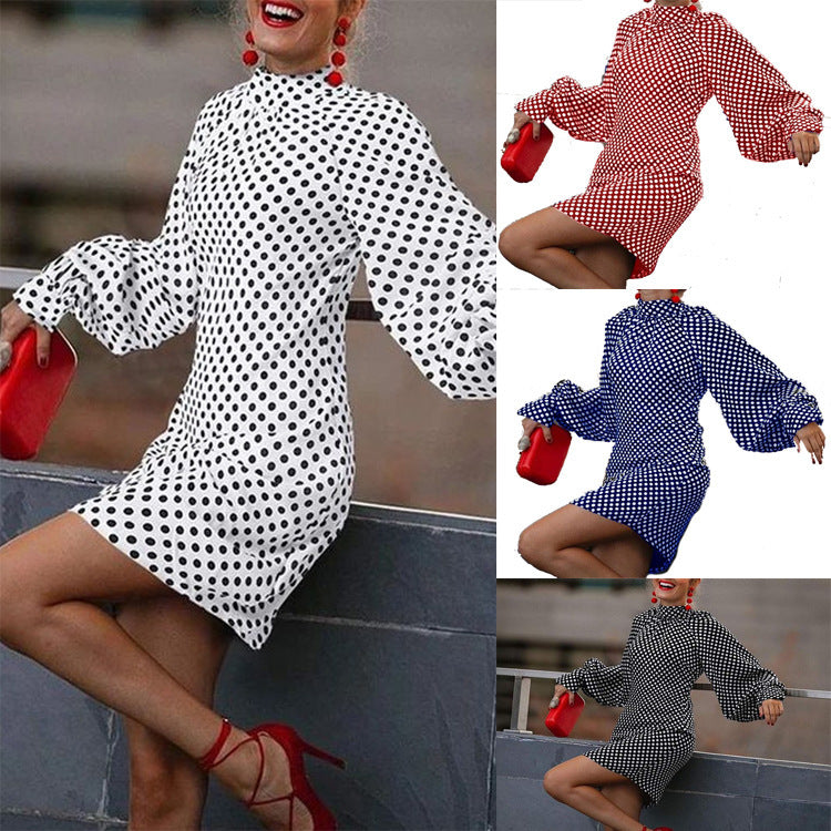 Women’s Polka Dot Print Dress – Long Sleeve Round Neck Spring & Autumn Style | Infinity Bazaar