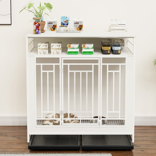 43.3" Wooden Dog Crate Furniture with Divider – Heavy-Duty Double Door Kennel with 3-Drawer Storage, Side Table Style| Infinity Bazaar