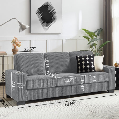 83.86" Modern 3-Seater Corduroy Fabric Sofa with Cup Holders – Compressed Living Room Couch for Home, Office, or Bedroom | Infinity Bazaar