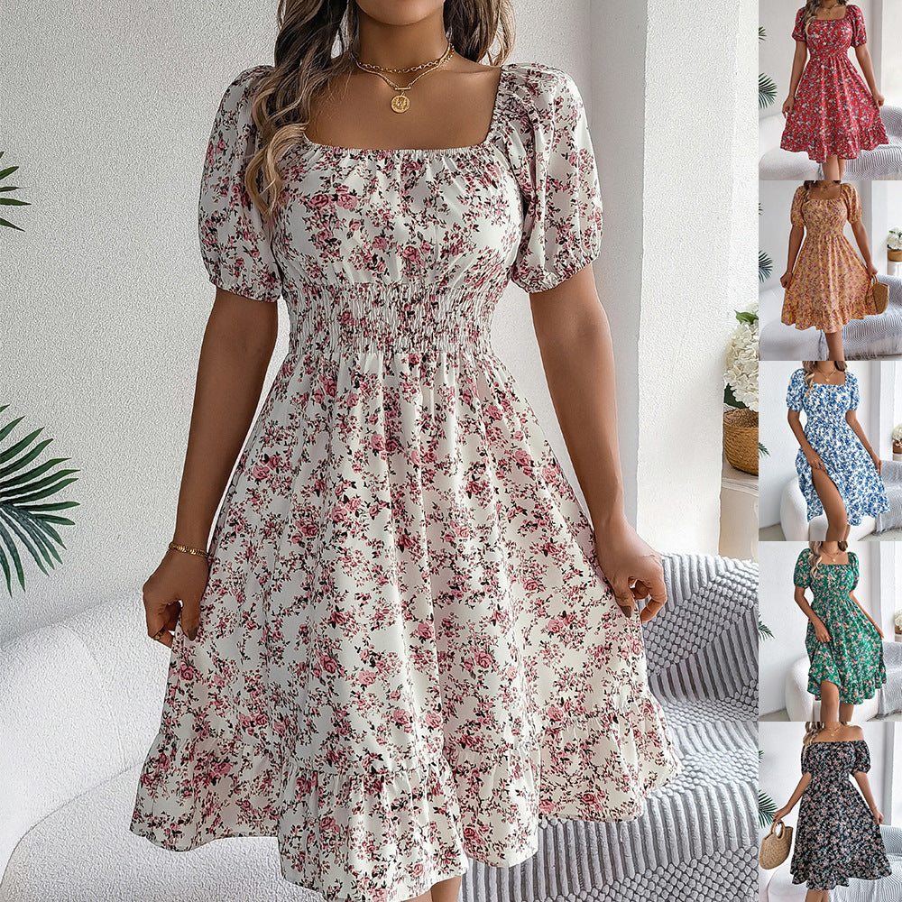 Women's Floral Print Square Collar Summer Dress with Ruffles | Infinity Bazaar