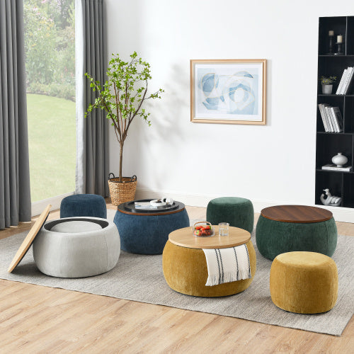 Circular Ottoman Storage Footstool 2-in-1 Function