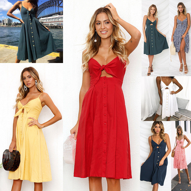 Women’s Sleeveless Backless Summer Party Dress with Bow Strap Detail | Infinity Bazaar