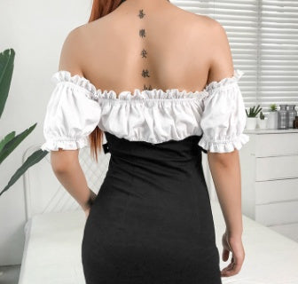 Neck Metal Accent Dress – Street Style Contrast Color Mini Pencil Dress | Infinity Bazaar