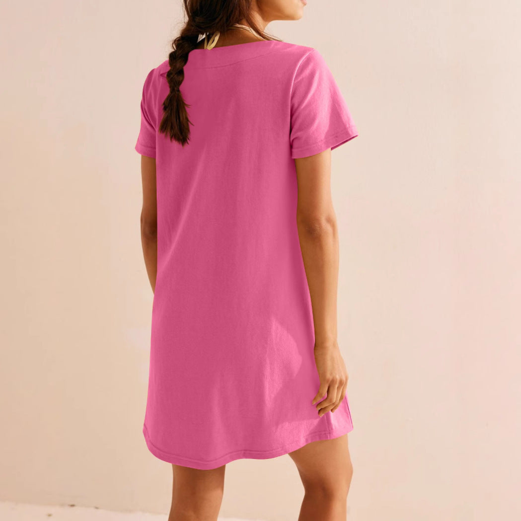 Casual Pocket Short Sleeve Dress Women