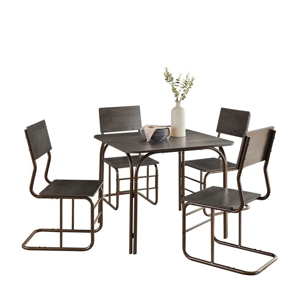 5-Piece Modern Wood Dining Table Set with 4 Chairs – MDF & Metal Frame, Space-Saving Kitchen Table Set | Antique Bronze | Infinity Bazaar
