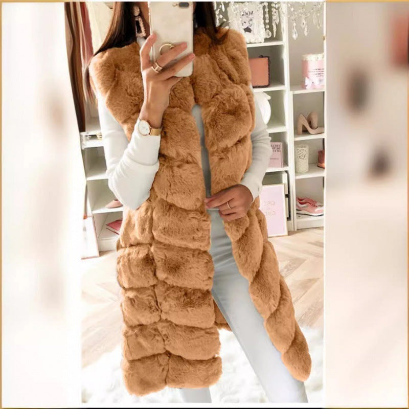 Long Fur Cotton Padded Vest Coat