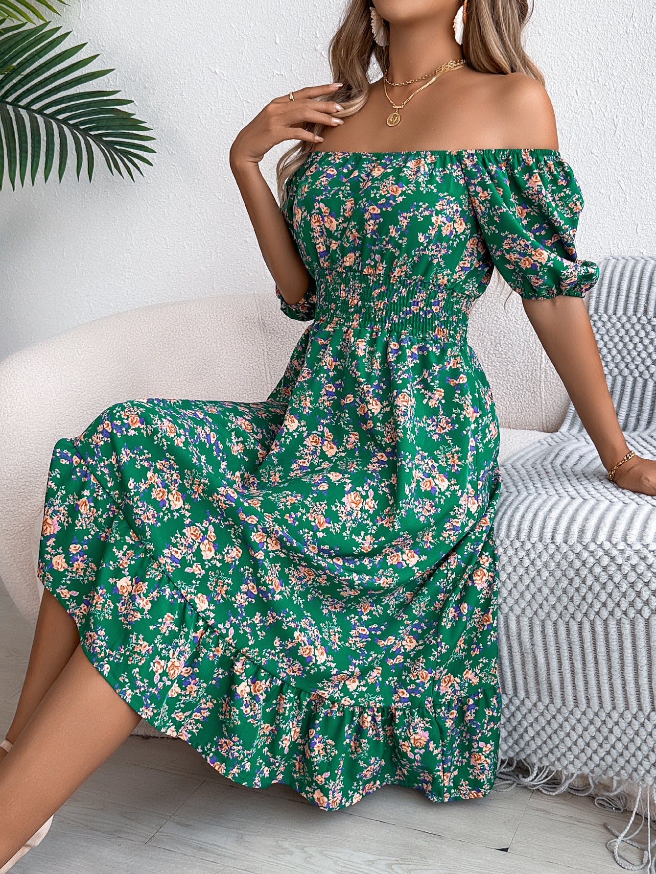Women's Floral Print Square Collar Summer Dress with Ruffles | Infinity Bazaar