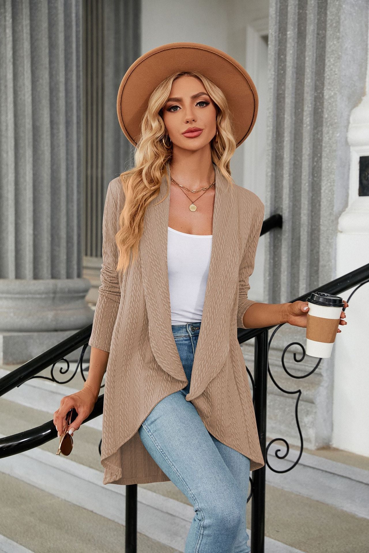 Women's Casual Lightweight Open Front Cardigans Soft Draped Long Sleeve