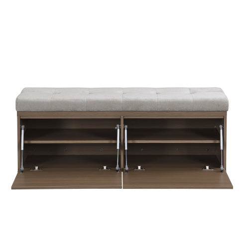 49" Storage Bench with Adjustable Shelves & Padded Cushion – Double Door Entryway Footstool Cabinet, Chenille Upholstery, Light Grey | Infinity Bazaar