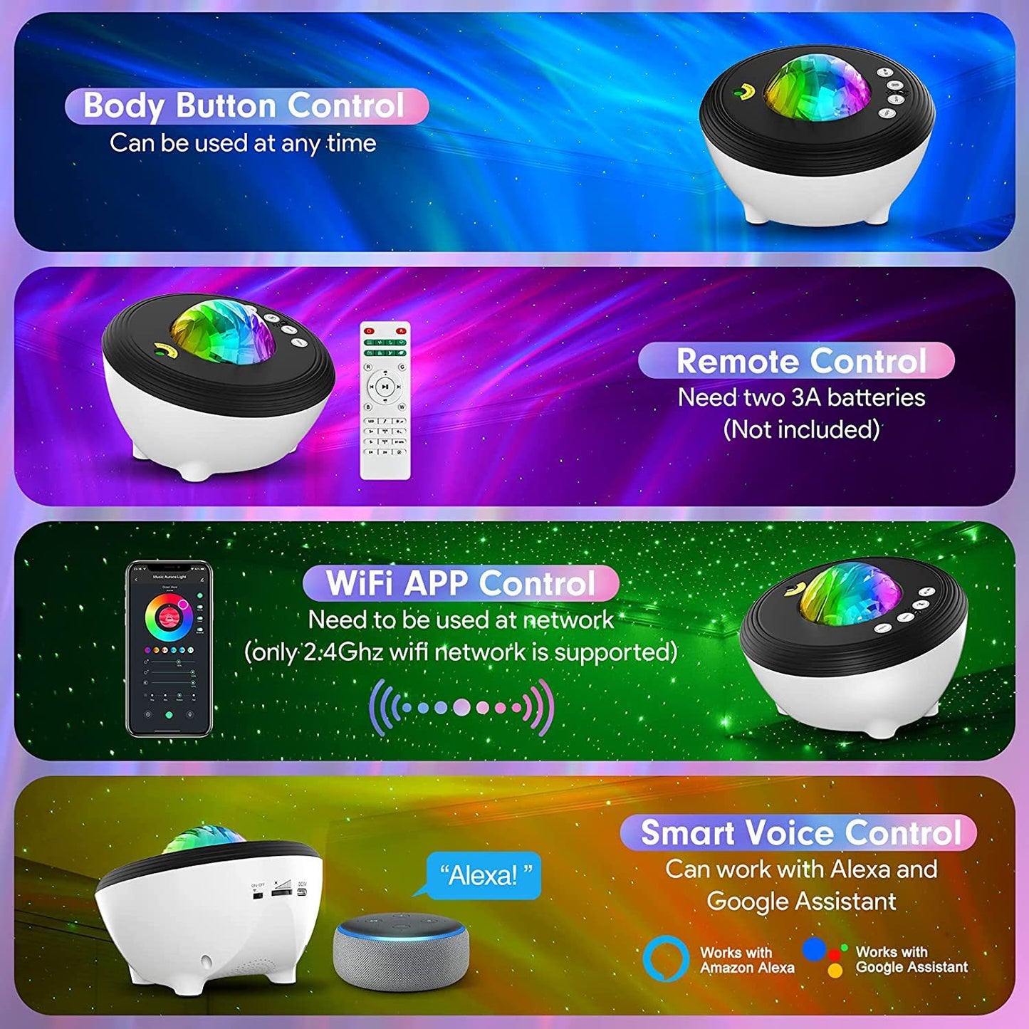 Cornucopia Northern Lights Music Star Projector Lamp – Transform Your Space into a Stargazer’s Dream