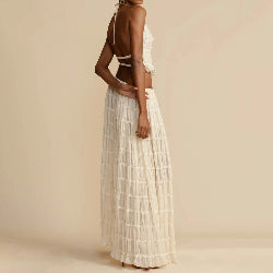 2-Piece Women’s Halter Top & Pleated Skirt Set – Backless Beach Dress Outfit | Infinity Bazaar