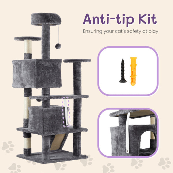 53-Inch Multi-Level Cat Climbing Frame – Cat Tree Tower with Scratching Posts, Perches & Hideouts | Infinity Bazaar