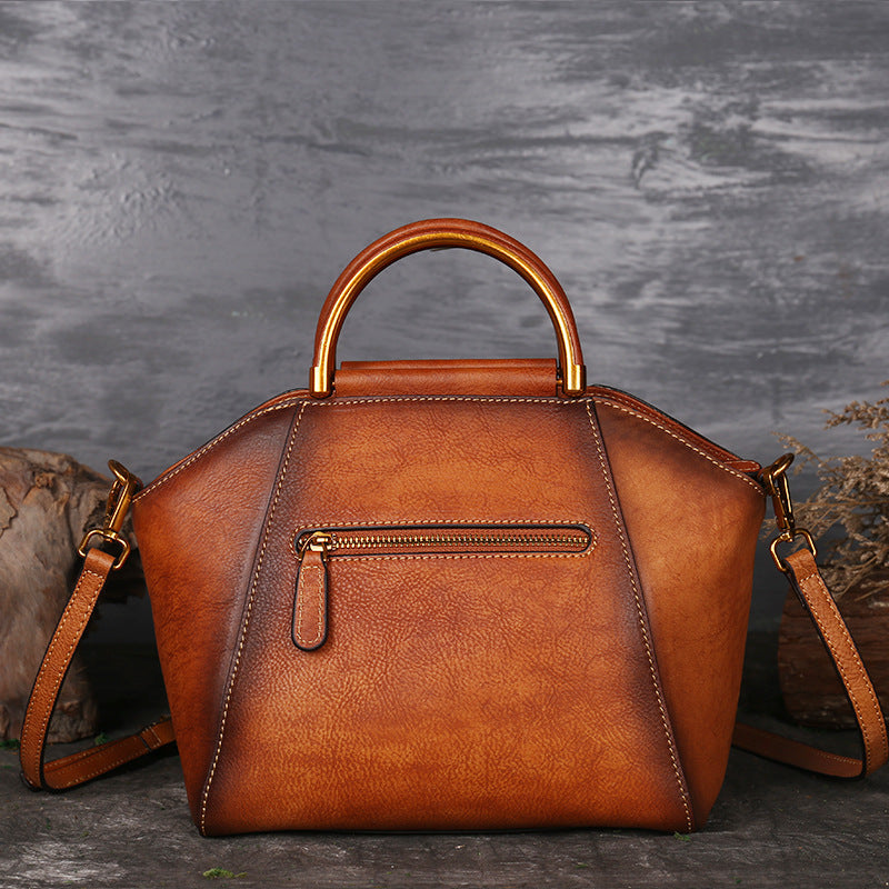 Genuine Embossed Retro Leather Messenger Handbag with Totem Pattern - High Quality Natural Leather