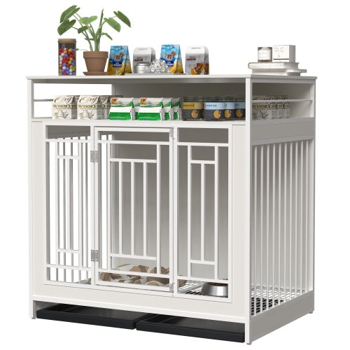 43.3" Wooden Dog Crate Furniture with Divider – Heavy-Duty Double Door Kennel with 3-Drawer Storage, Side Table Style| Infinity Bazaar