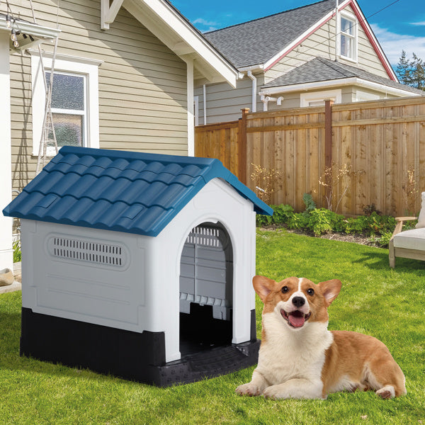 Weather-Resistant Plastic Dog House – Elevated Outdoor/Indoor Pet Shelter with Ventilation & Sloped Roof | Infinity Bazaar