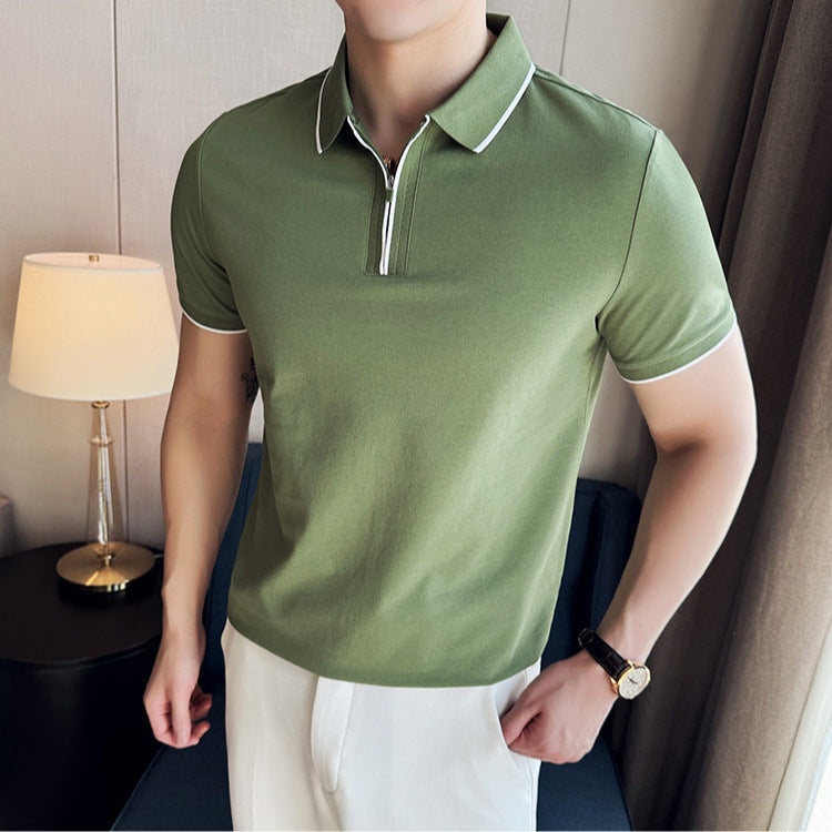 Antibacterial Men's Polo Shirt Short Sleeve Zipper And Lapel T-shirt