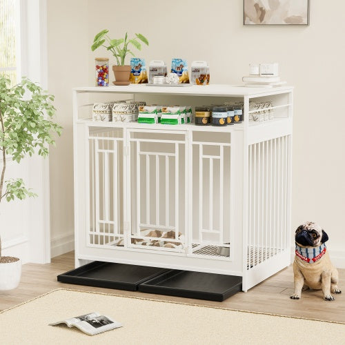 43.3" Wooden Dog Crate Furniture with Divider – Heavy-Duty Double Door Kennel with 3-Drawer Storage, Side Table Style| Infinity Bazaar