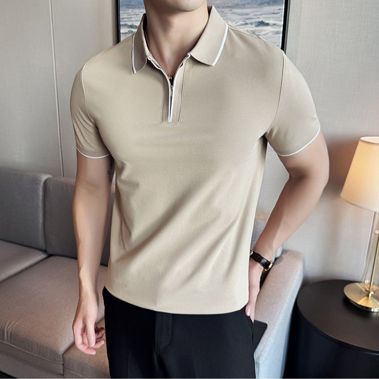 Antibacterial Men's Polo Shirt Short Sleeve Zipper And Lapel T-shirt