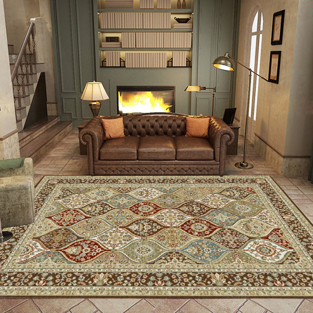 Persian Retro Court Style Golden Rug – Elegant Living Room & Bedroom Bedside Rug