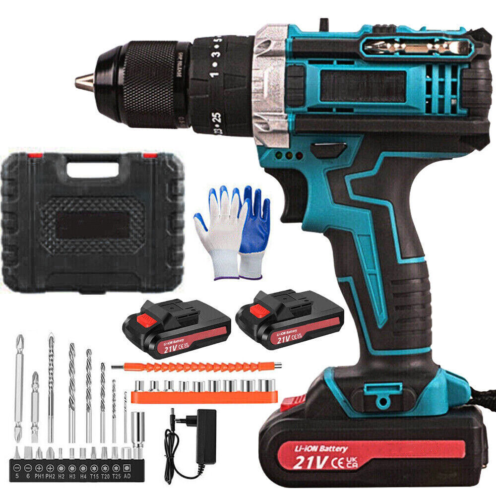 3-in-1 Cordless Brushless Drill Set – 21V Power Drill with Hammer & Screwdriver Functions | Electric Rechargeable Kit for DIY | Infinity Bazaar