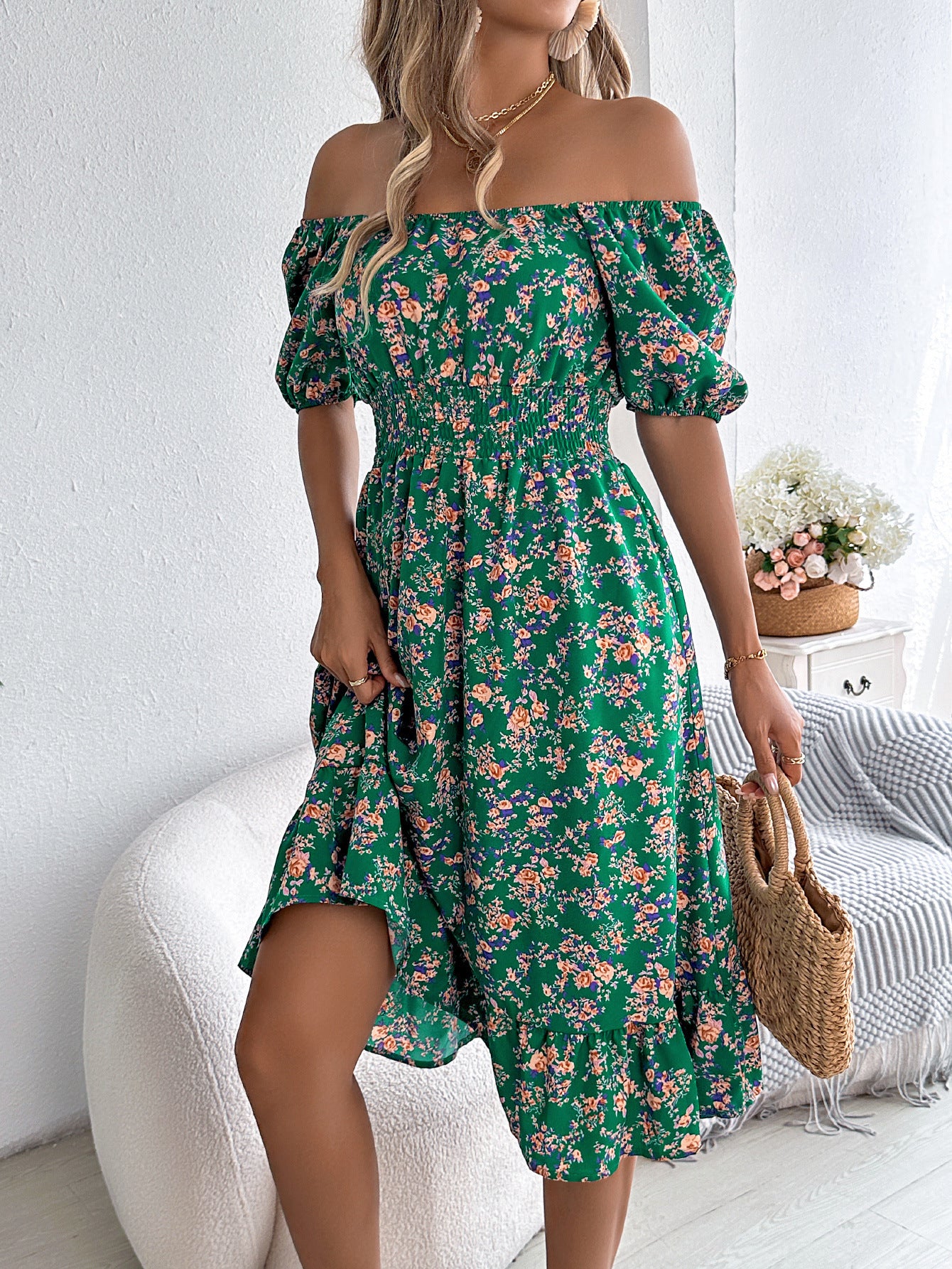 Women's Floral Print Square Collar Summer Dress with Ruffles | Infinity Bazaar