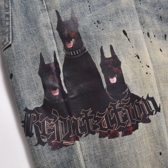 Loose Knife Cut Bad Cat Beard Printed Dubin Design Jeans