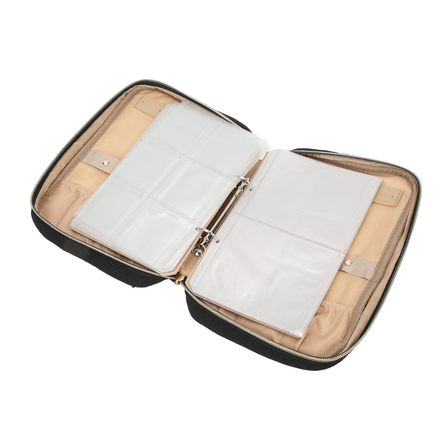 Travel Jewelry Organizer Case Portable Jewelry Storage Roll with Clear Binder Bags for Earrings Necklaces Black