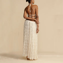 2-Piece Women’s Halter Top & Pleated Skirt Set – Backless Beach Dress Outfit | Infinity Bazaar